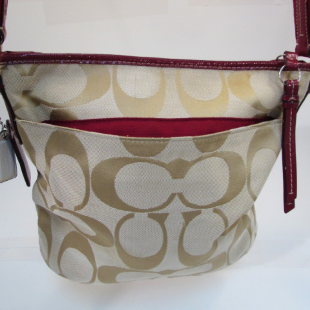 Coach Tan with Burgundy Red Stripe Shoulder Bag - Picture 3 of 6